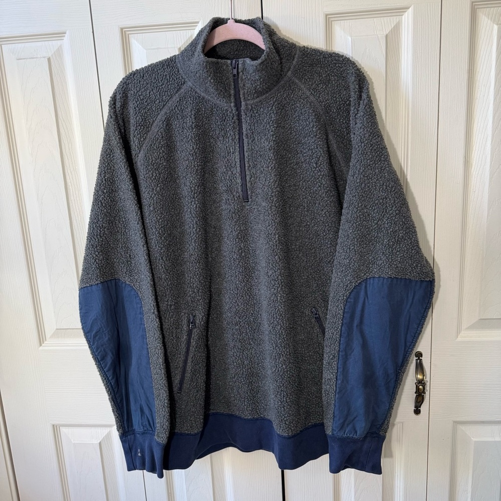J.Crew Sportsmen Deep Pile Sherpa Fleece 1/4 Zip Pullover Sweatshirt Men Size XL